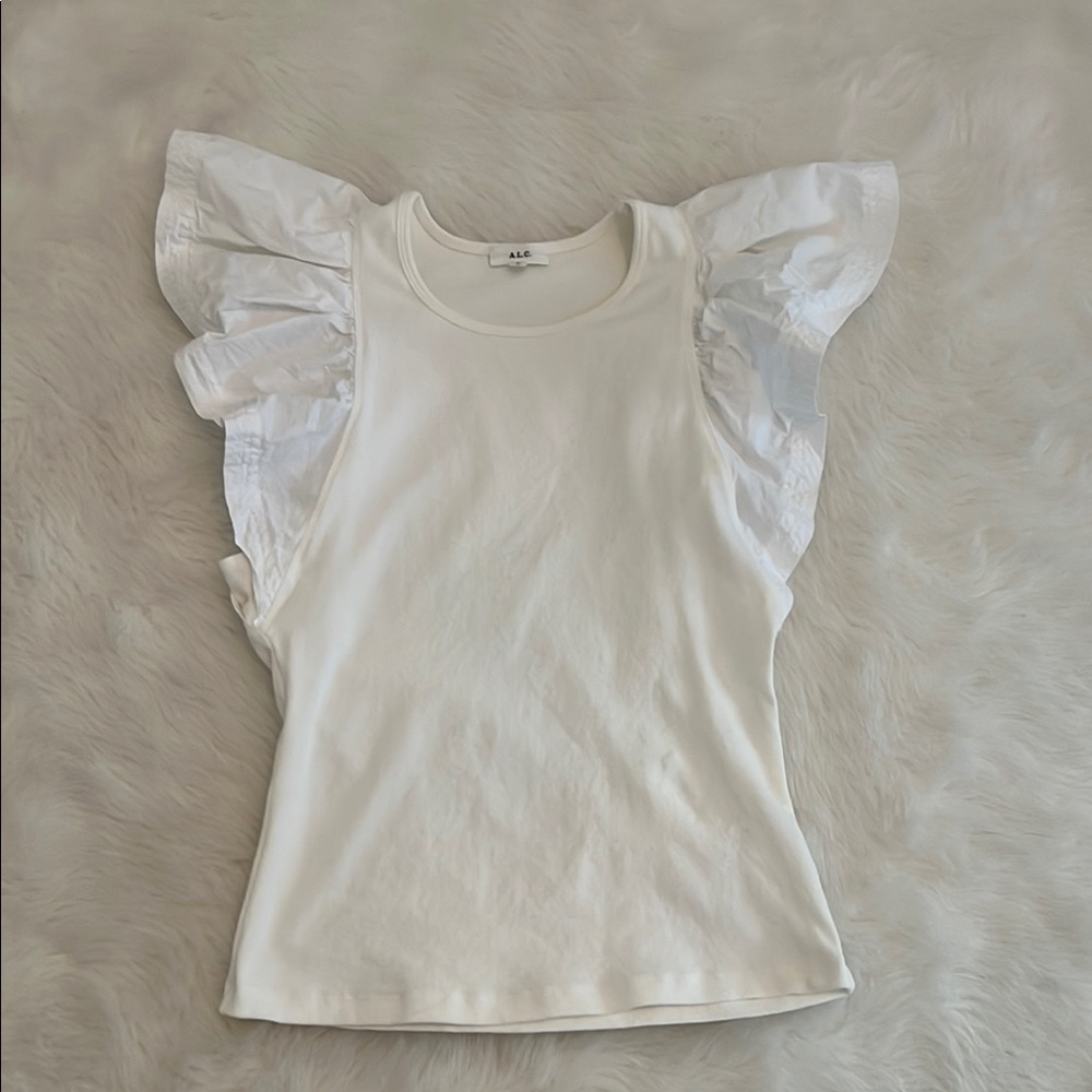 A.L.C. Cream Ruffle Sleeve Top - Picture 1 of 8
